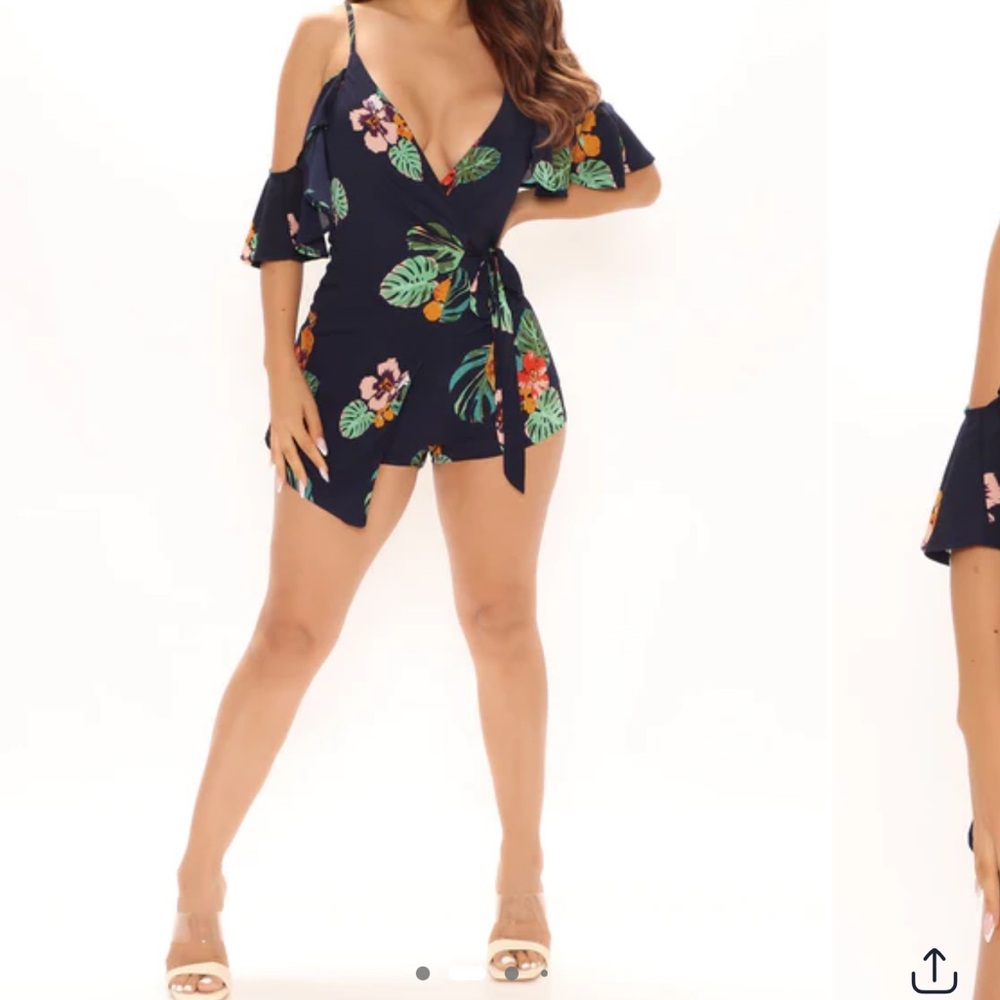 Fashion Nova Floral Off-Shoulder Romper - Black - Picture 1 of 1